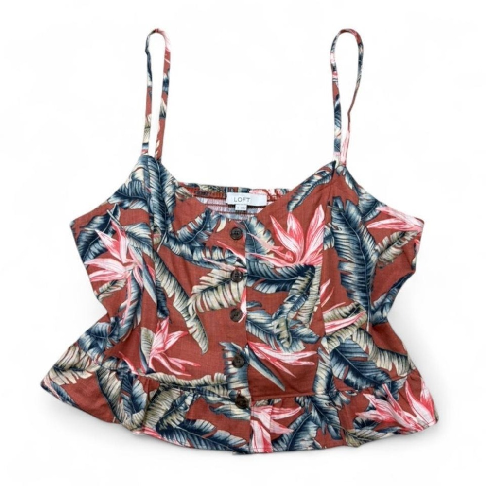 LOFT Cami Islandcore Crop Tank Top Coastal Resortwear Tropical Peplum Floral 14